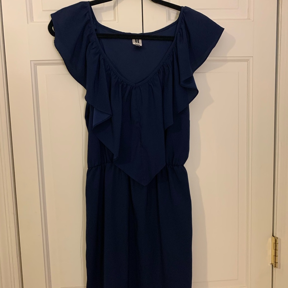 Navy v neck dress